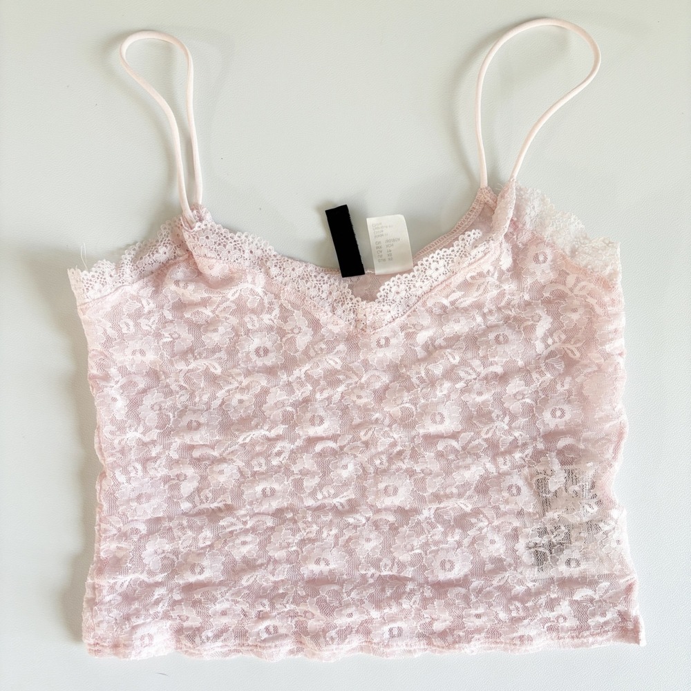 H&M Divided Womens Sheer Pink Floral Lace Coquette Balletcore Cami Top Size‎ XS